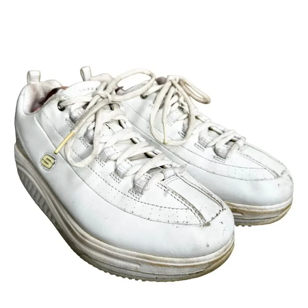 Skechers Toning Shoe Shape Ups Performance Sneakers Lace Up Leather White 8